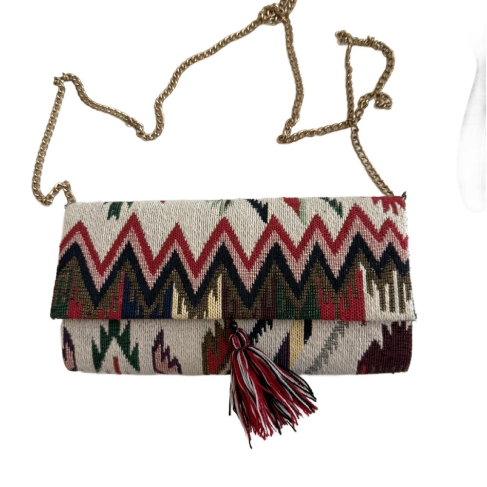 Southwestern Patterned Clutch/Crossbody with Tassel